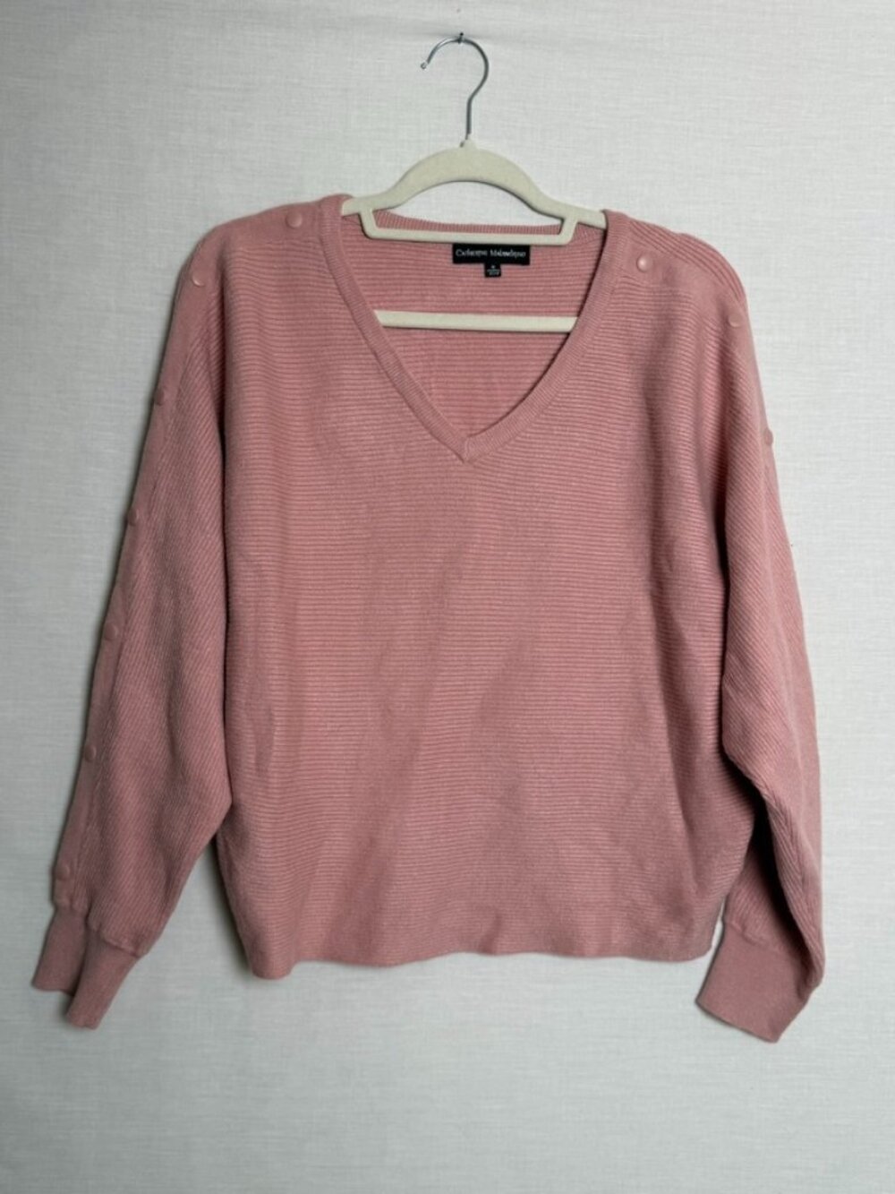 Catherine Malandrino Sweater Womens M Pink V Neck Dolman Sleeve Button Knit